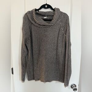 Chic Striped Black and White Cowl Neck Sweater